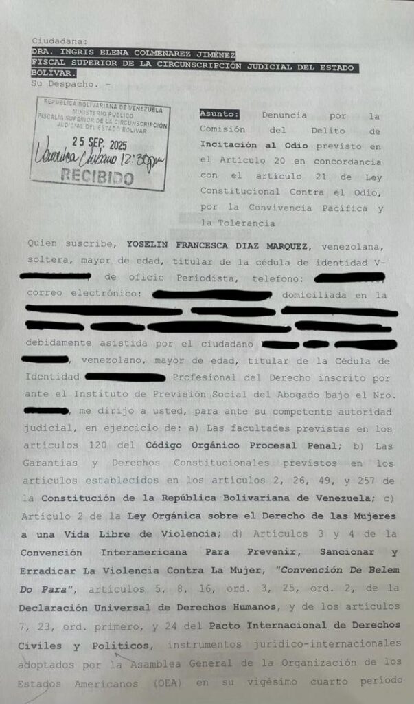Periodista de Correo del Caroní denunció en la Fiscalía una campaña de difama...